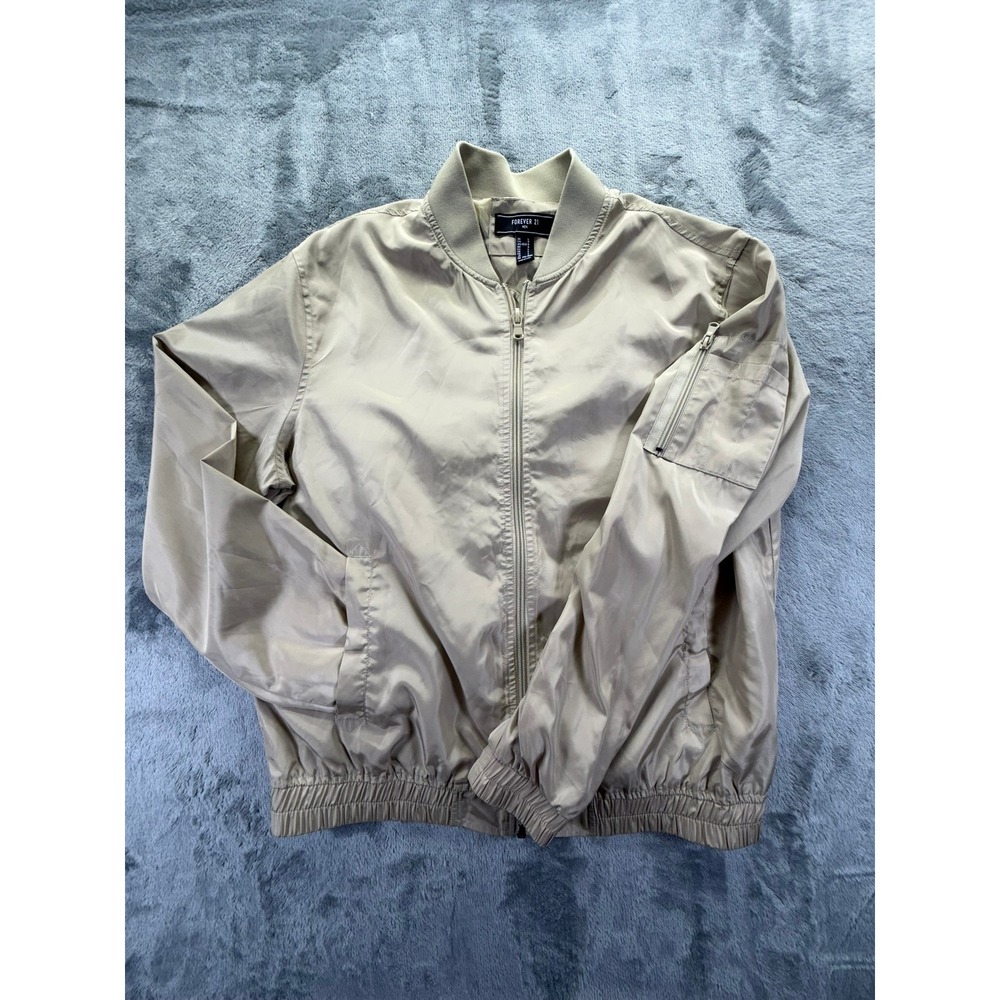 Forever 21 Men Tan Khaki Lightweight Full Zip Bomber Jacket Large Streetwear